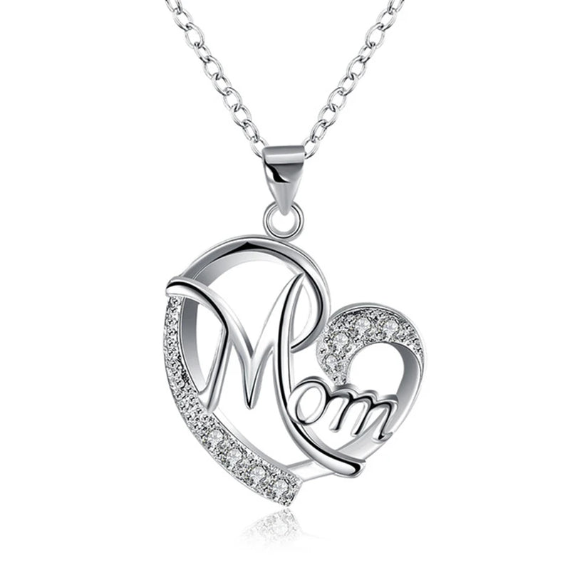 MOM 925 Silver Necklace Zircon Crystal Pendant Gift Jewelry