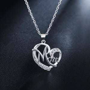 MOM 925 Silver Necklace Zircon Crystal Pendant Gift Jewelry