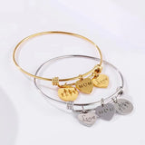 MOM Love Female Bangle Bracelets Stainless Steel Heart Charm