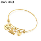 MOM Love Female Bangle Bracelets Stainless Steel Heart Charm