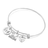 MOM Love Female Bangle Bracelets Stainless Steel Heart Charm