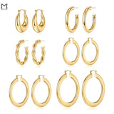 Chunky Hypoallergenic Hoop Earrings Set, Silver Plated 3-6 Pairs