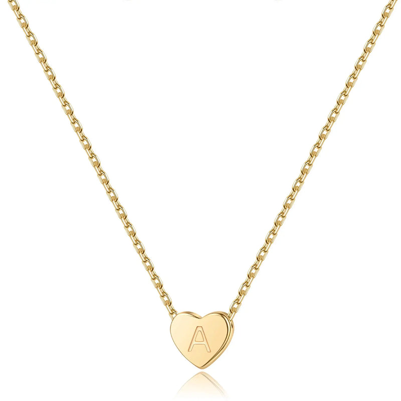 S925 Heart Initial Necklace 14K Plated Alphabet Necklace for Women