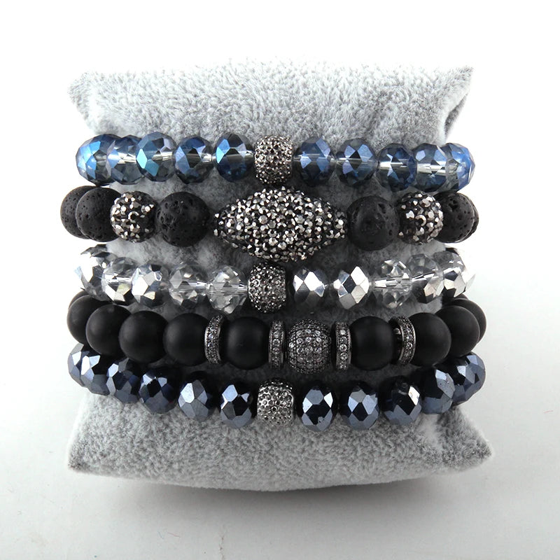 5pc Bracelet Set Micro Zircon & Crystal Pave Bracelets