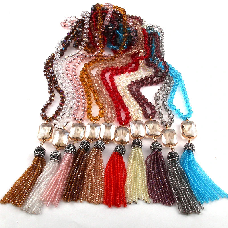 Bohemian Glass Crystal Tassel Necklace