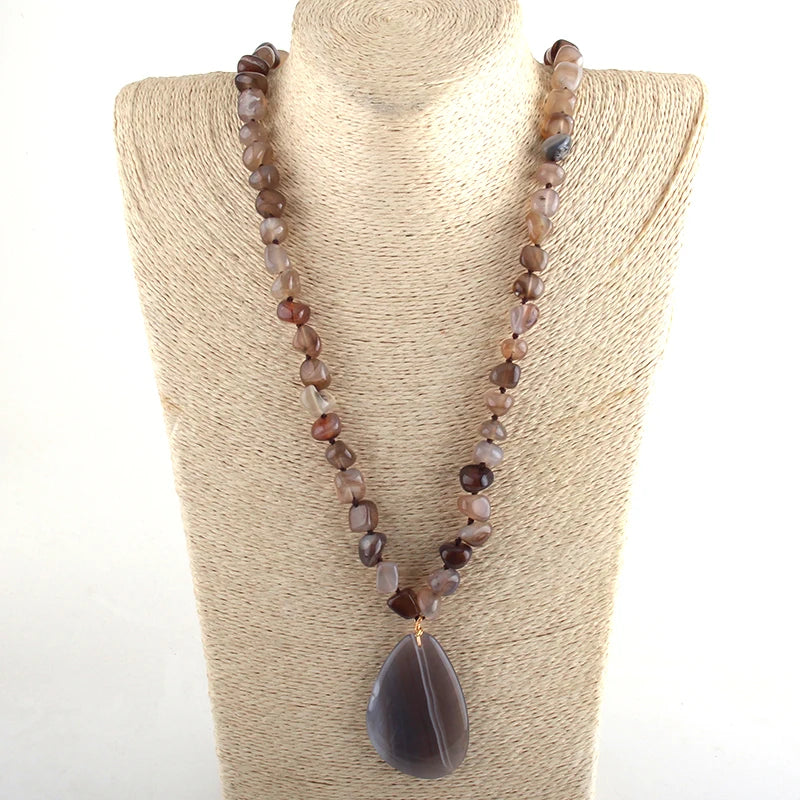 Bohemian Natural Stone Drop Pendant Necklace