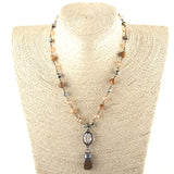 Natural Stone & Glass Crystal Pendant Choker Necklace for Women