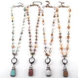 Natural Stone & Glass Crystal Pendant Choker Necklace for Women