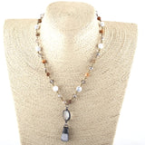 Natural Stone & Glass Crystal Pendant Choker Necklace for Women