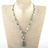 Natural Stone & Glass Crystal Pendant Choker Necklace for Women