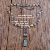 Natural Stone & Glass Crystal Pendant Choker Necklace for Women