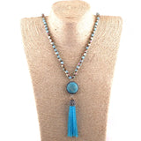 Square Crystal Glass Beads Shell Charm Tassel Necklace