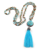 Square Crystal Glass Beads Shell Charm Tassel Necklace