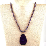 Square Crystal Glass Beads Shell Charm Tassel Necklace