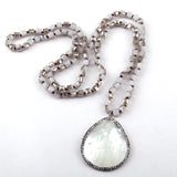 Square Crystal Glass Beads Shell Charm Tassel Necklace