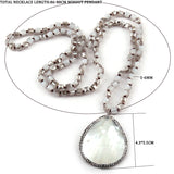 Square Crystal Glass Beads Shell Charm Tassel Necklace