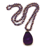 Square Crystal Glass Beads Shell Charm Tassel Necklace