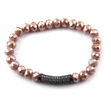 Brown Beige Crystal Strand Bracelet with Hematite Zircon Bar