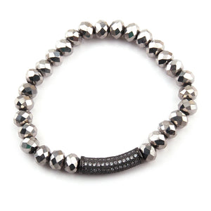 Brown Beige Crystal Strand Bracelet with Hematite Zircon Bar