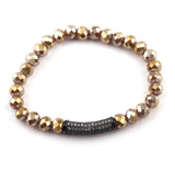 Brown Beige Crystal Strand Bracelet with Hematite Zircon Bar