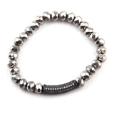 Brown Beige Crystal Strand Bracelet with Hematite Zircon Bar