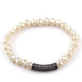 Brown Beige Crystal Strand Bracelet with Hematite Zircon Bar