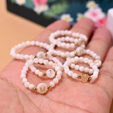 Initial Heart Ring Mother of Pearl Beads Elastic Finger Jewelry