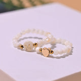 Initial Heart Ring Mother of Pearl Beads Elastic Finger Jewelry