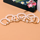 Initial Heart Ring Mother of Pearl Beads Elastic Finger Jewelry