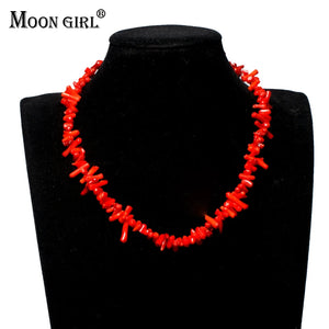 MOON GIRL Coral Necklace Vintage Statement Beads Party Wedding Strand