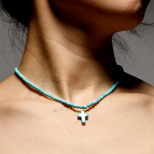 4MM Natural Stone Cross Pendant Necklace for Women
