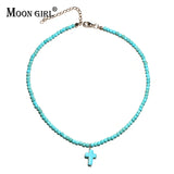 4MM Natural Stone Cross Pendant Necklace for Women