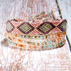 Bohemian Leather Wrap Bracelet Set - 2Pcs Yoga Bead Weave Bracelets for Women