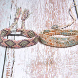 Bohemian Leather Wrap Bracelet Set - 2Pcs Yoga Bead Weave Bracelets for Women