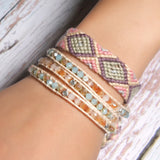 Bohemian Leather Wrap Bracelet Set - 2Pcs Yoga Bead Weave Bracelets for Women