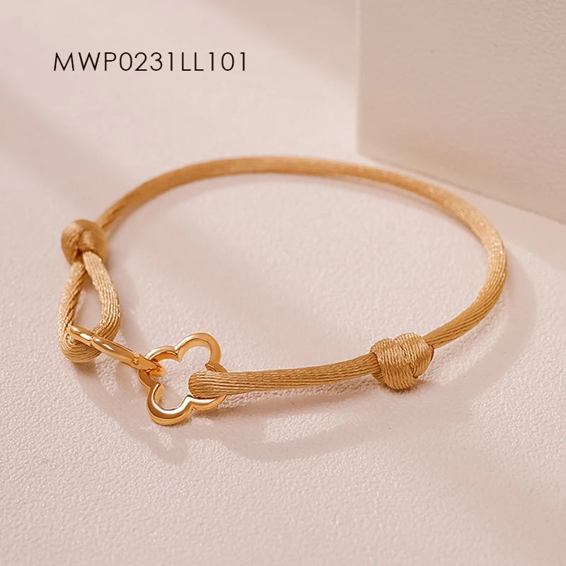 Adjustable Four Leaf Clover Charm Bracelet Classic Silk Rope Jewelry
