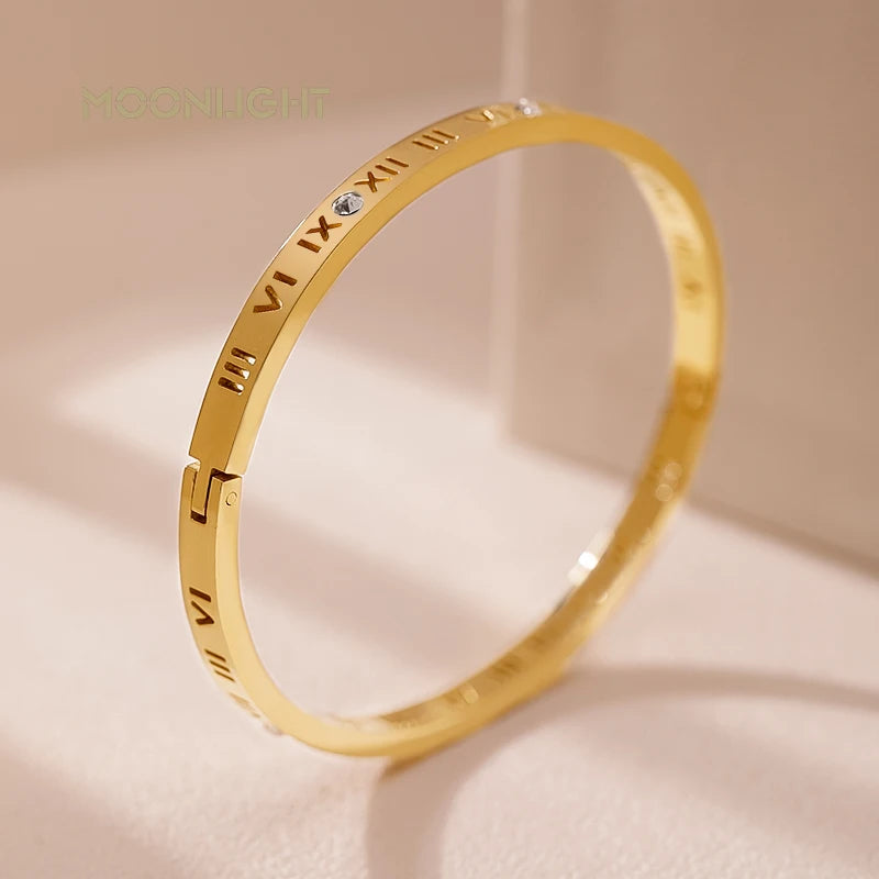 Women's Titanium Steel Bangle Bracelet with Cubic Zirconia