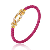 Women's Metal Braided Leather Bracelet with CZ