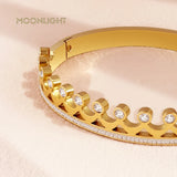 MOONLIGHT Golden Crown Titanium Steel Bangle Cubic Zirconia Bracelet