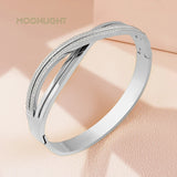 MOONLIGHT Golden Crown Titanium Steel Bangle Cubic Zirconia Bracelet