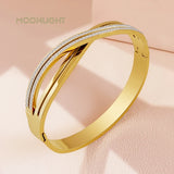 MOONLIGHT Golden Crown Titanium Steel Bangle Cubic Zirconia Bracelet