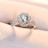CZ Silver Flower Crystal Wedding Rings for Women