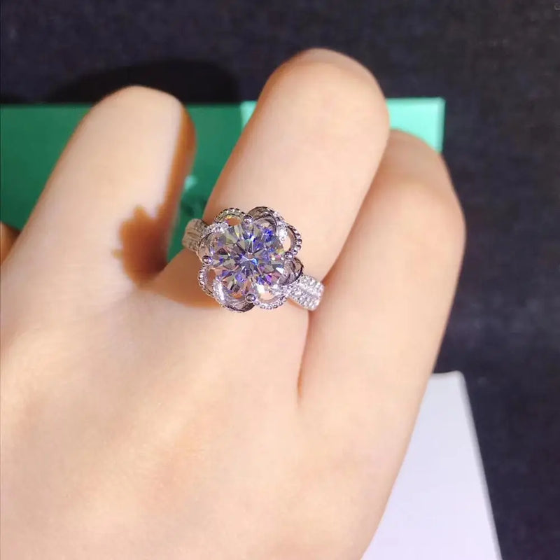 CZ Silver Flower Crystal Wedding Rings for Women