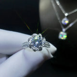 CZ Silver Flower Crystal Wedding Rings for Women