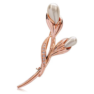 Rose CZ Crystal Pearl Brooch for Women Girls Flower Gift Drop Womens Jewelry