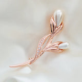 Rose CZ Crystal Pearl Brooch for Women Girls Flower Gift Drop Womens Jewelry