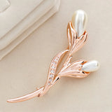 Rose CZ Crystal Pearl Brooch for Women Girls Flower Gift Drop Womens Jewelry