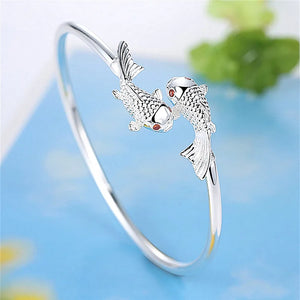 Silver Fish Open Bangle Bracelet for Women Girls Party Jewelry