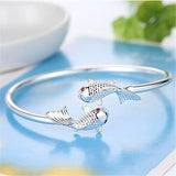 Silver Fish Open Bangle Bracelet for Women Girls Party Jewelry
