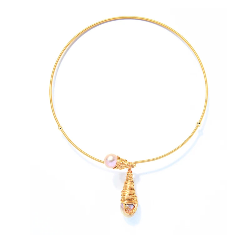 Brass Torque Women's Pearl Necklace